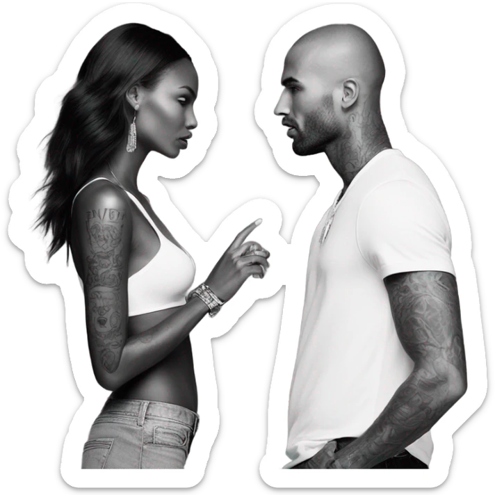 Photo of Victoria secret model having a serious conversation with a tattooed male model  sticker