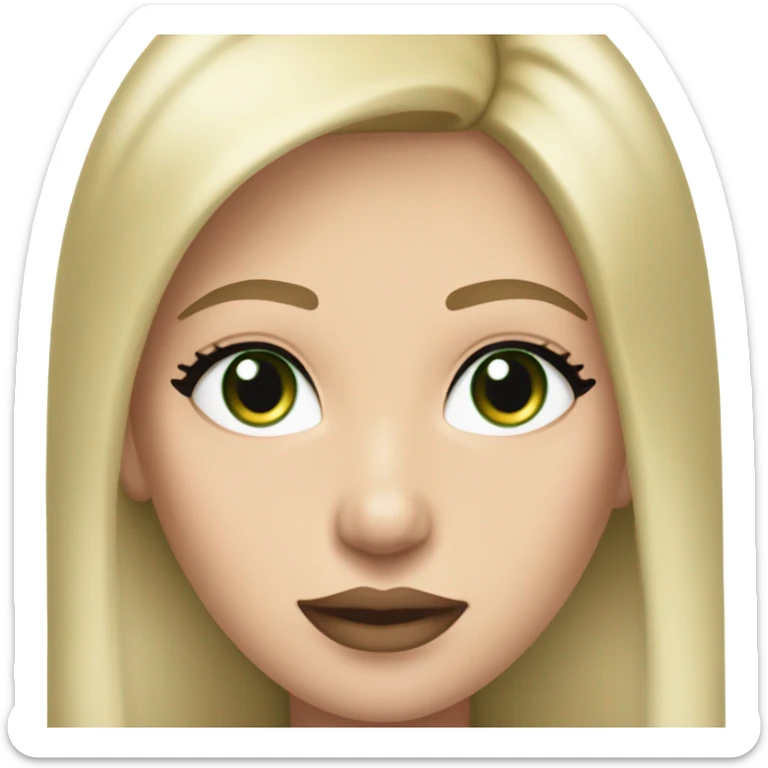 Caucasian woman, long blonde straight hair, dark greens eyes, pink lips, all black long sleeve, eyelashes sticker