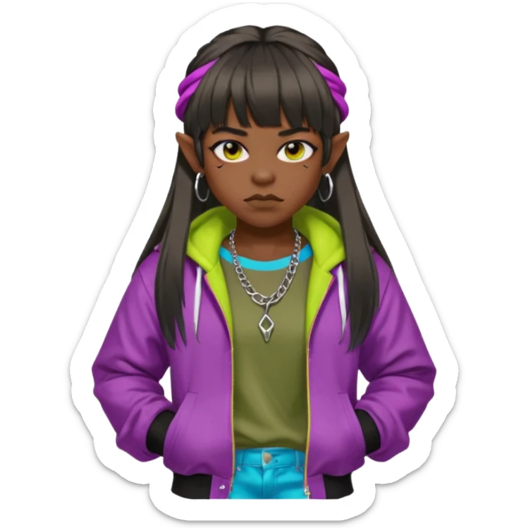  portrait-of-a-orc-k-pop-idol,-wearing-a-stylish-streetwear-outfit-with-layered-colorful-clothing,-long-hair-with-bangs,-makeup,- sticker