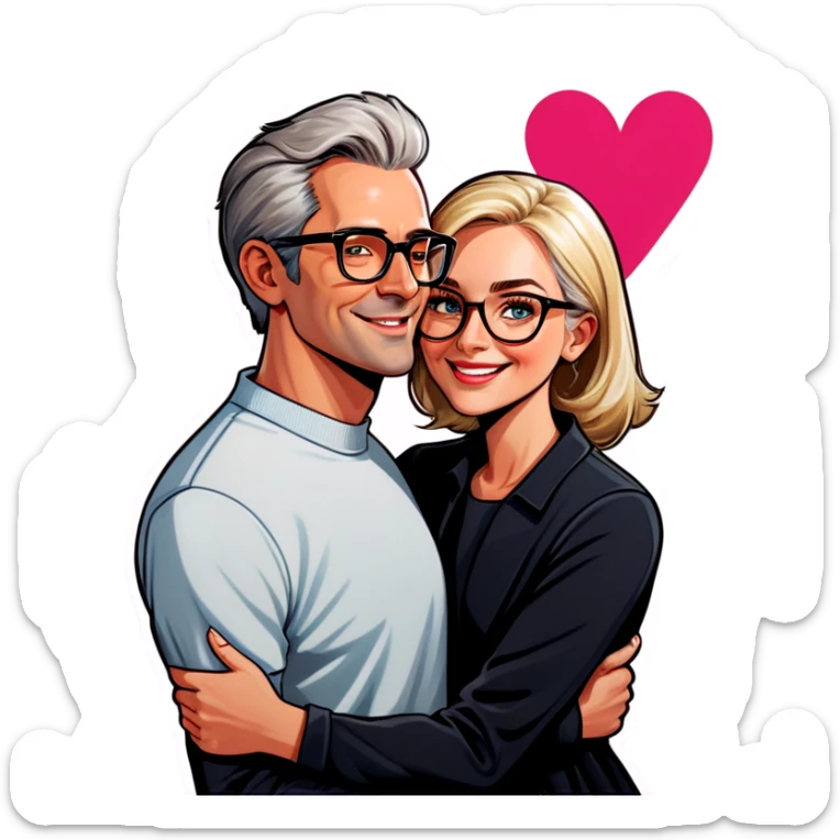 Hyper Realistic Couple in love,  lady blonde wearing glasses man grey hair clean shaven
 sticker