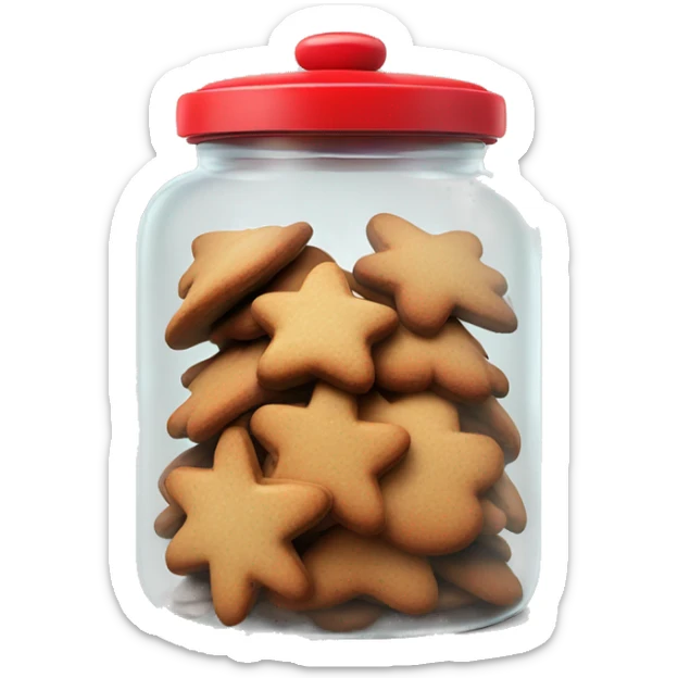 Realistic glass cookie jar with red lid full of gingerbread cookies isolated.  sticker
