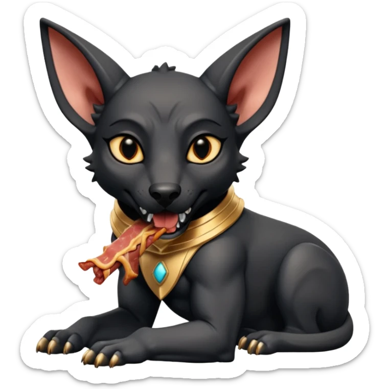  Fit mean Short-eared Black fur beautiful female robo anubis puppy statue gargoyle posed biting bacon  sticker