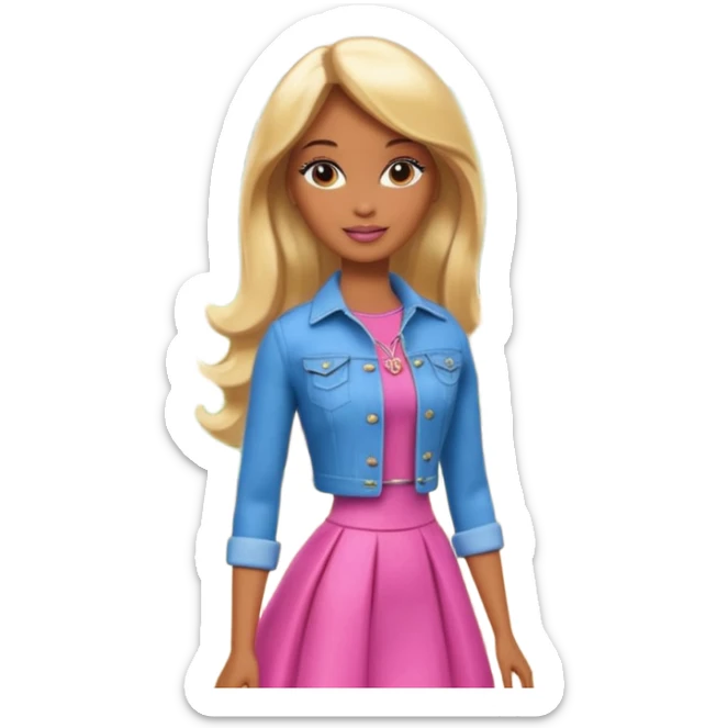 Brown skin blonde hair barbie in front of the woods sticker