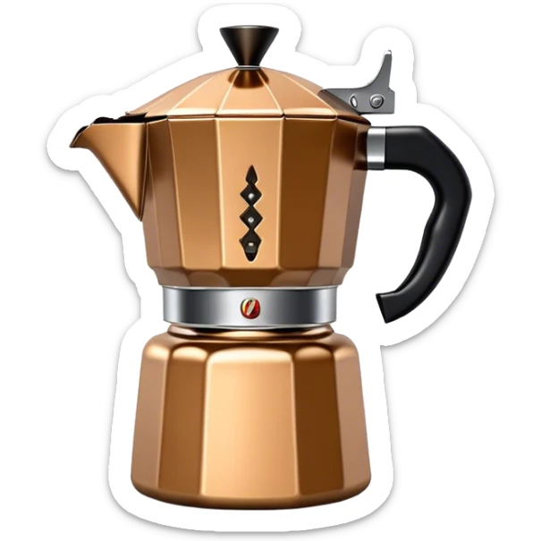 Cinematic Realistic Moka Pot Pop Culture Emoji, featuring an iconic Italian coffee maker rendered with classic charm and warm, inviting lighting. sticker