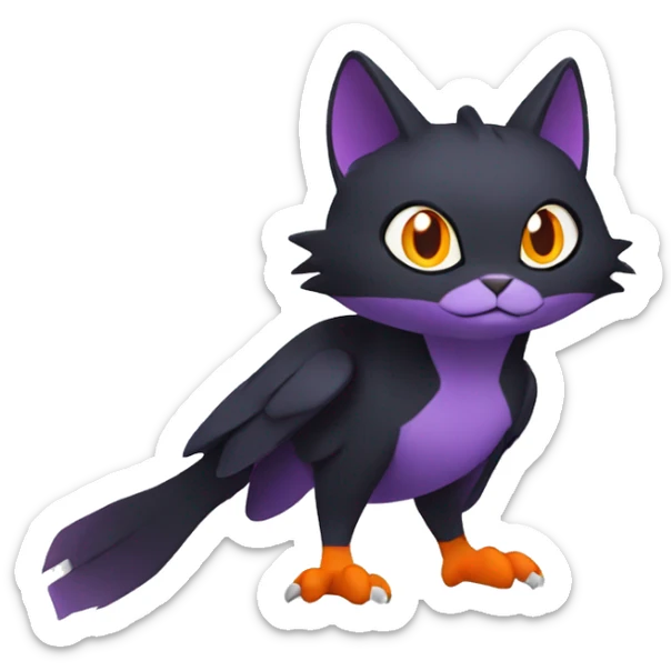 Cool Black Noibat-Quilava-Cat-Pokémon with orange belly and purple markings Full Body sticker
