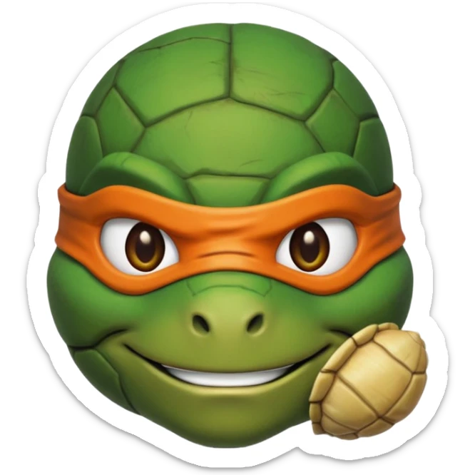 Michelangelo from Teenage Mutant Ninja Turtles, emoji style, head only, cute minimalistic style, with a shell detail sticker