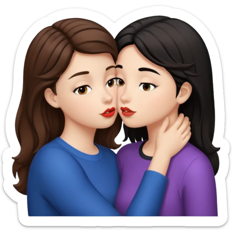 Brown hair girl kissing black hair girl  sticker
