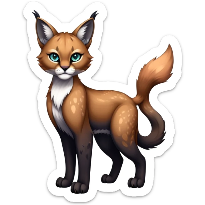 Vibrant dark edgy gothic Falvie-Fionbri-Bobcat-Caracal-creature-sparkle-feline-fursona, full body sticker