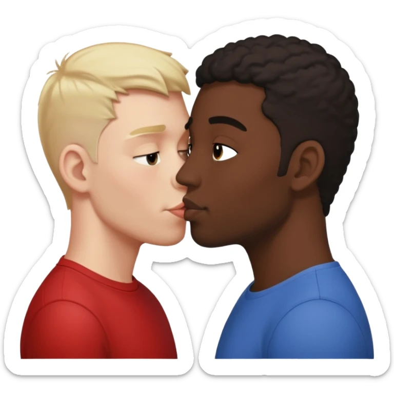 White adult male kissing black adult male  sticker