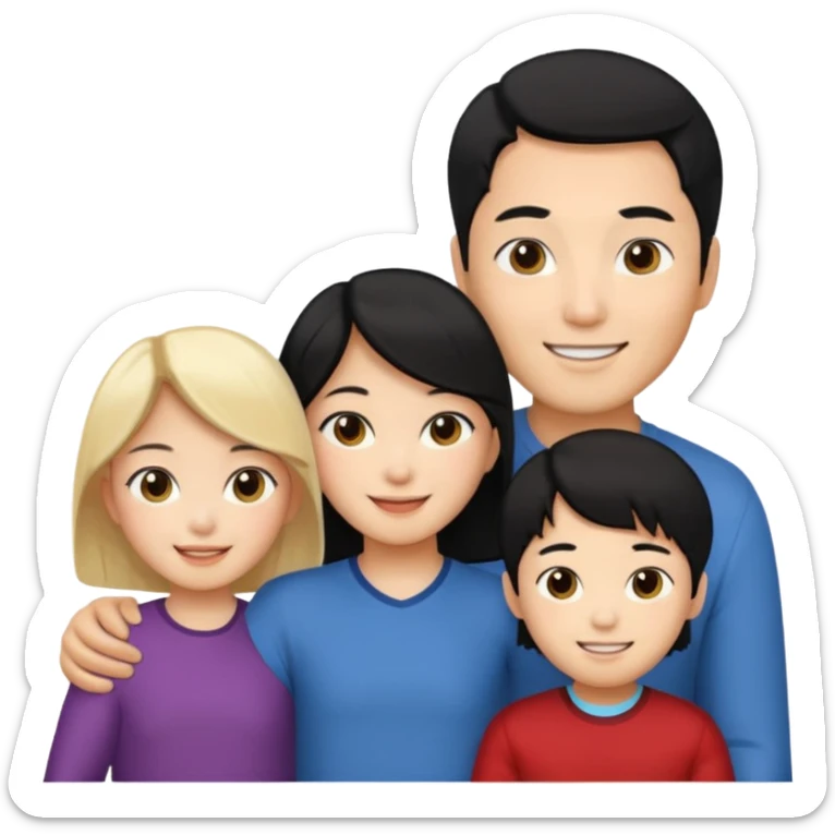 Family korean male x blonde female + black hair kid sticker