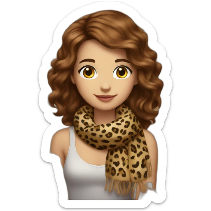 Girl brown Hair with print leopard scarf in a gay sticker