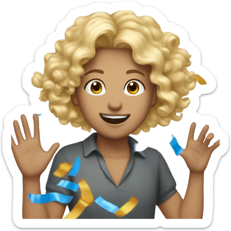 Blonde girl curly hair throwing confetti at a white man brown  sticker