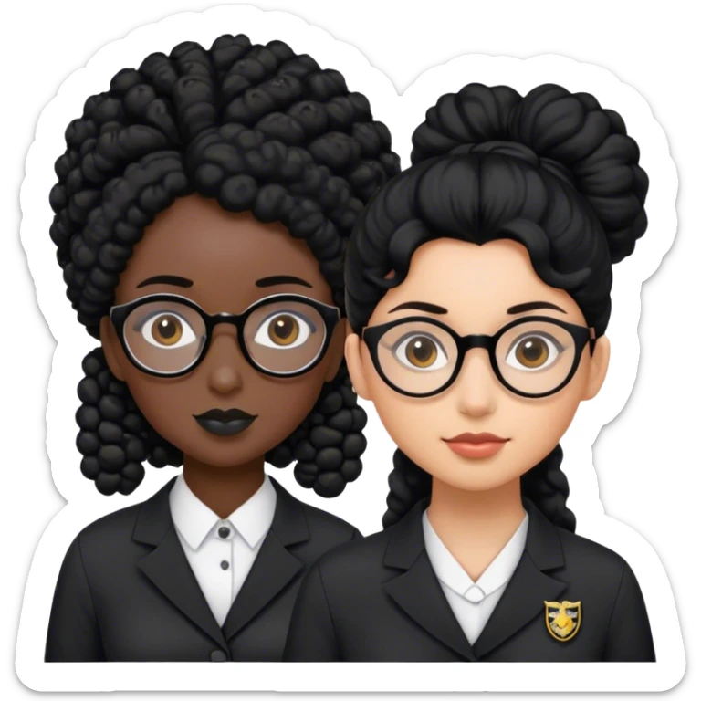femme pilote d'avion en uniforme noir aux cheveux bouclés noir et petites lunettes arrondis identique avec des cheveux très long et la peau noir mais légèrement plus claire avec les cheveux attachés sticker
