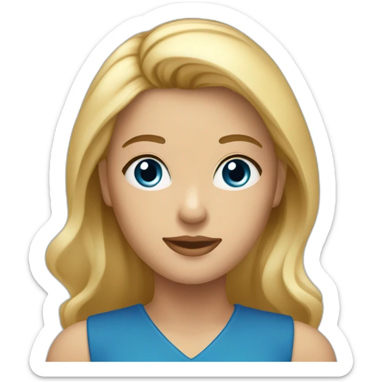 Une femme blonde au yeux brun avec la peau basanée et un top bleu roi sticker