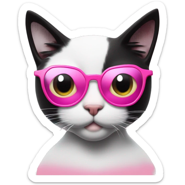 Black and white cat (like Felix cat from food promo) in heart-shaped pink glasses with Pina kolada sticker