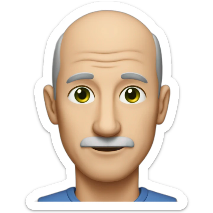 55-year-old man, a long nose, green eyes, balding, brown hair, no moustache sticker