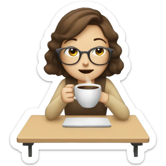 tired french girl with laptop drinking a lot of coffee sticker