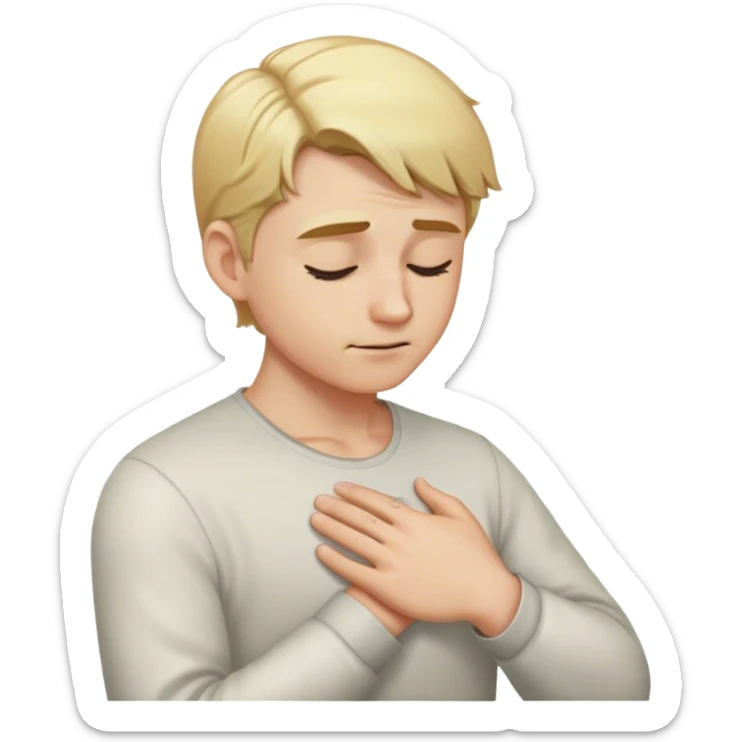 a blond man puts his hand to the left of his chest and bows his head sticker