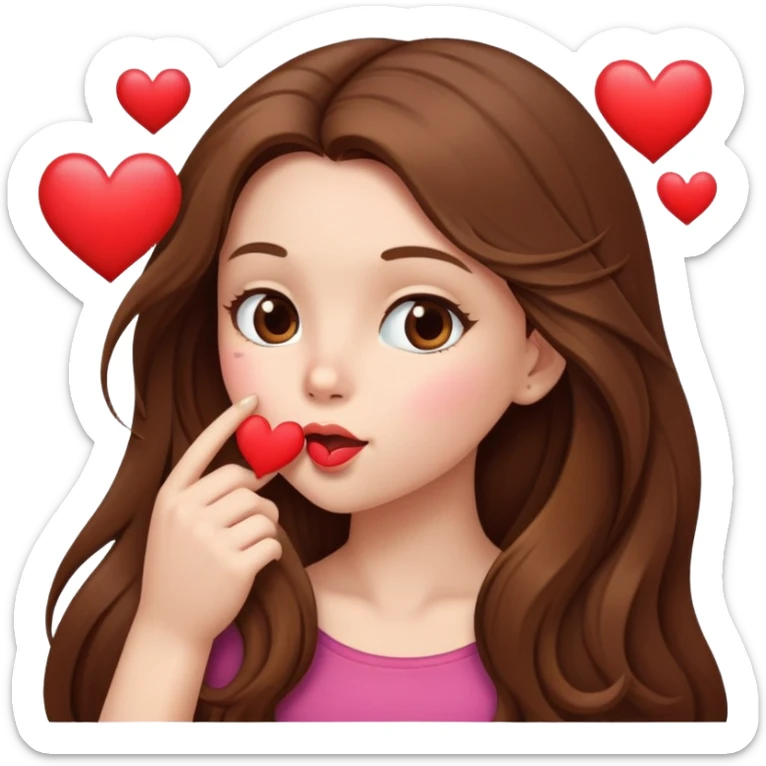 girl with long brown hair blowing a heart kiss sticker