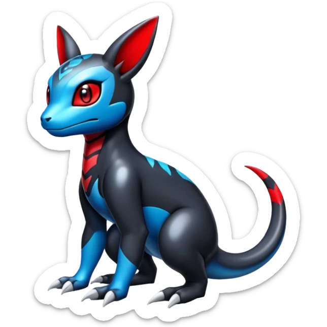 Cute Shiny Guilmon-Salandit-Umbreon-Fakémon-hybrid-creature (full body)  sticker