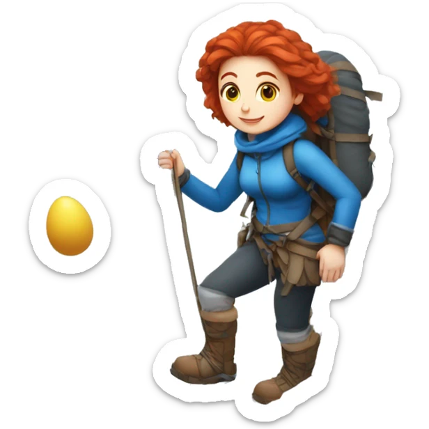 Greek Female winter mountaineer red hair white skin climbing with Greek Flag and Easter eggs basket sticker