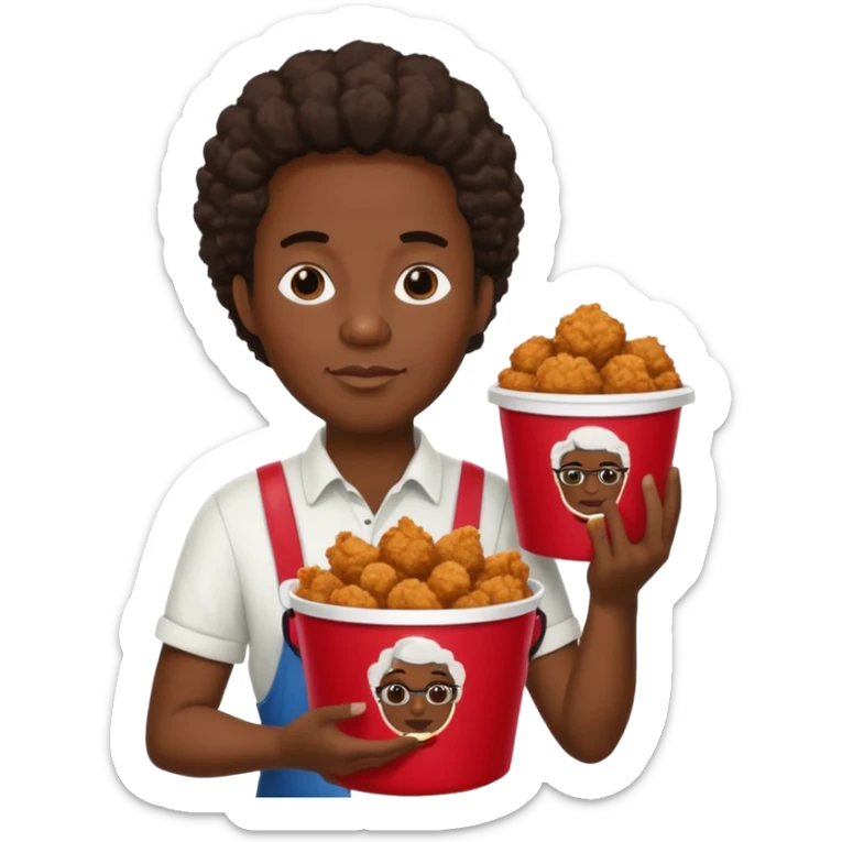 black person holding fried chicken in a KFC bucket and watermelon and cotton sticker