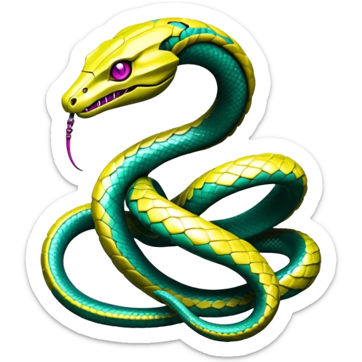 Edgy badass toxic poisonous snakey shaky cool awesome epic sapphire emerald citron topaz magenta radioactive faulty rue ruby Tropical Futuristic Modern Mecha-Fakémon-hybrid-creature (full body)  sticker