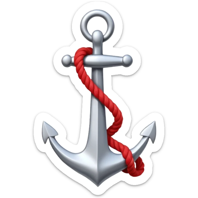 Je veux un emoji encre dans ce style là : ⚓ je veux qu’il représente sentimental par un noeud : 🪢 peut tu me faire l’ancre en argent en gardant la corde rouge plus petite la corde  sticker