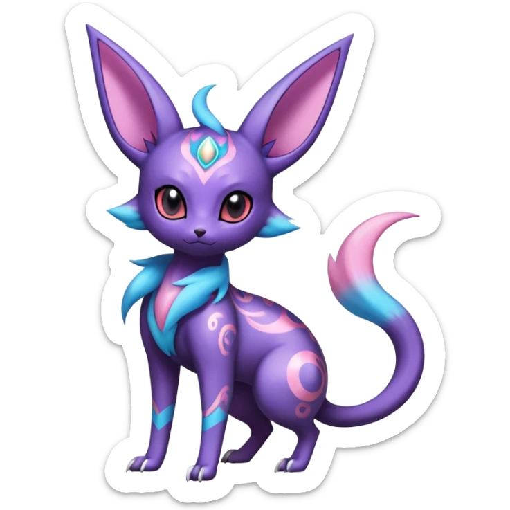 Shiny Exotic Badass Colorful Ethereal Royal Mysterious Gothic Noibat-Espeon-Umbreon-Sylveon-Pokémon-Fakémon-hybrid-creature (full body) with random pattern-markings sticker