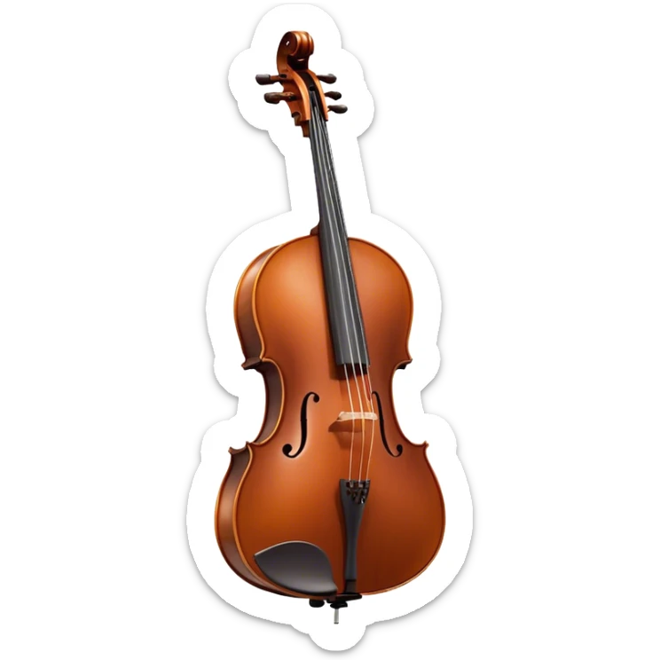 Cinematic Realistic Cello, deep brown polished wood, elegant f-holes curving gracefully, warm golden lighting creating depth, bow gently resting on the strings, glowing with the rich resonance of classical artistry. sticker