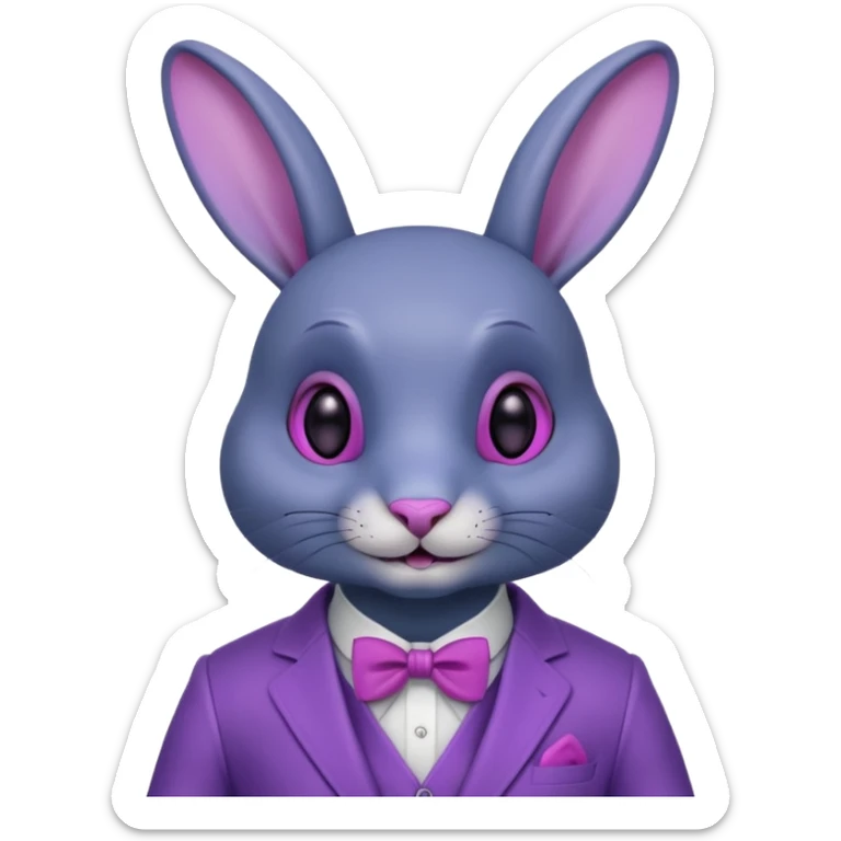 Bonnie es un conejo animatrónico de color índigo con ojos magenta. El color de su hocico, panza y el interior de sus orejas es un color lavanda.Tiene orejas largas articuladas e tiene dientes redondos y carece de cejas.Su traje parece estar hecho de un material metálico. haz solo su cabeza sticker