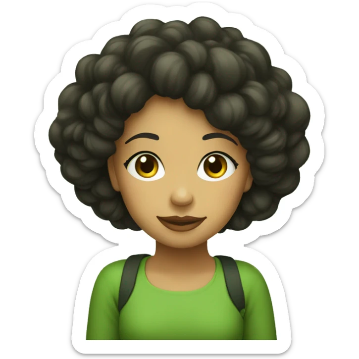 chica pelo negro fotografa vestida de colores verde y beige sticker