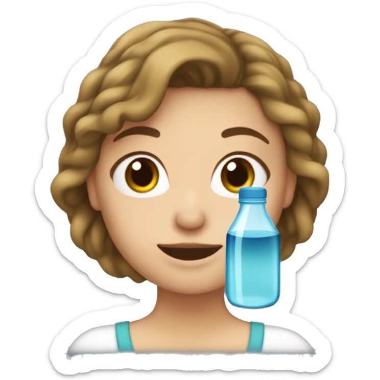  Mujer de test clara con cabello ondulado bien bonita tomando un vaso de agua pura. sticker