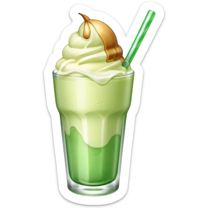 Japanese cream soda green on a glass with ice ice cream vanilla 1 scoop on top sticker