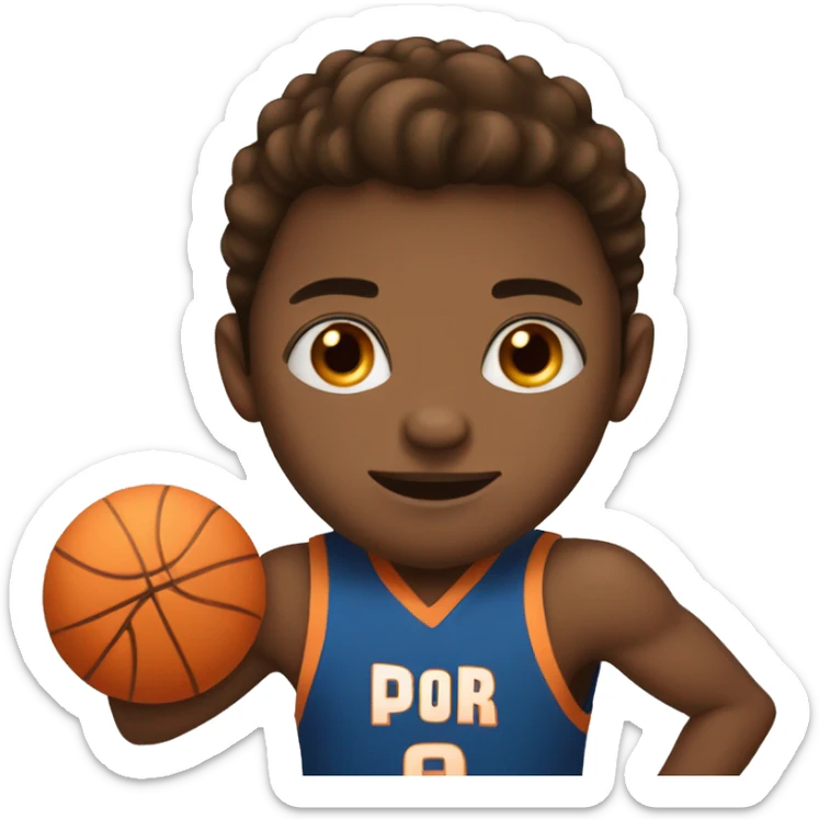 boy with brown hair and brown eyes and peach skin playing basketball  sticker