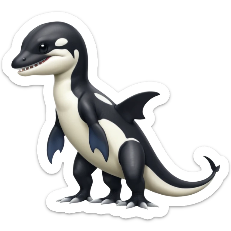 Black and white Orca-reptile-reptilian-lizard-skink-gecko-Digimon-Fakémon-hybrid full body, two legs, arms, tail sticker