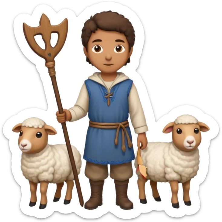 Myself at Shepherd clothes with shepherd staff with sheep sticker