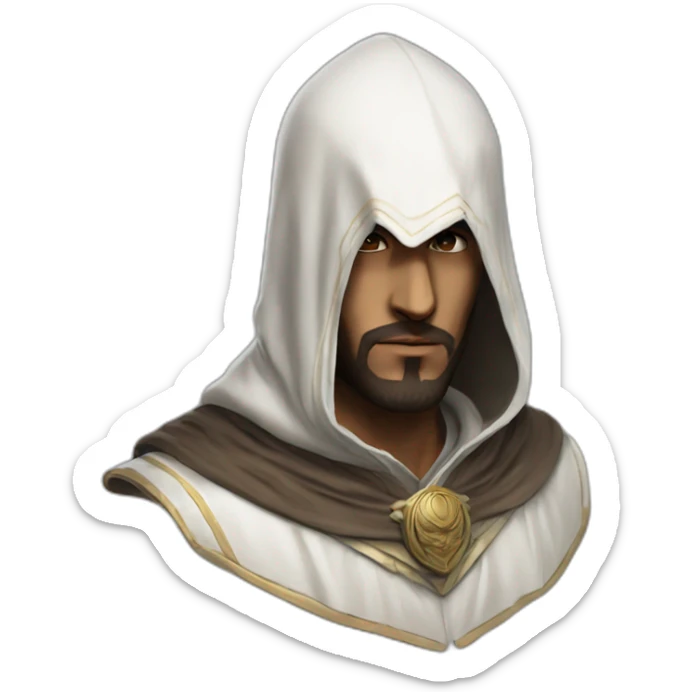hood that resembles that of basim ibn ishaq from assassin's creed mirage sticker