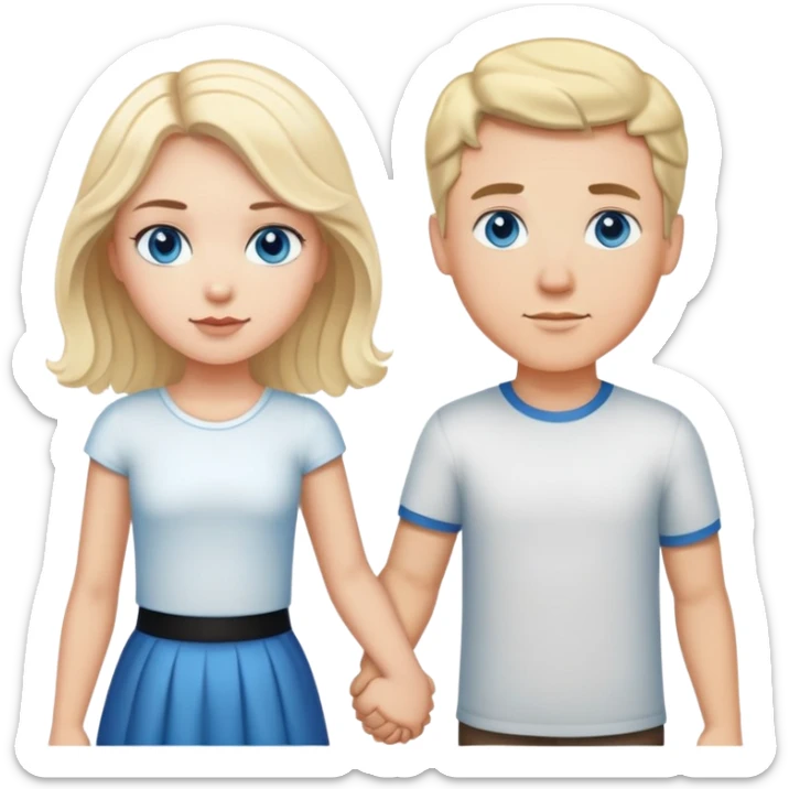 Strong white man with short black hair and white girl with long wavy blonde hair and blue eyes holding hands sticker