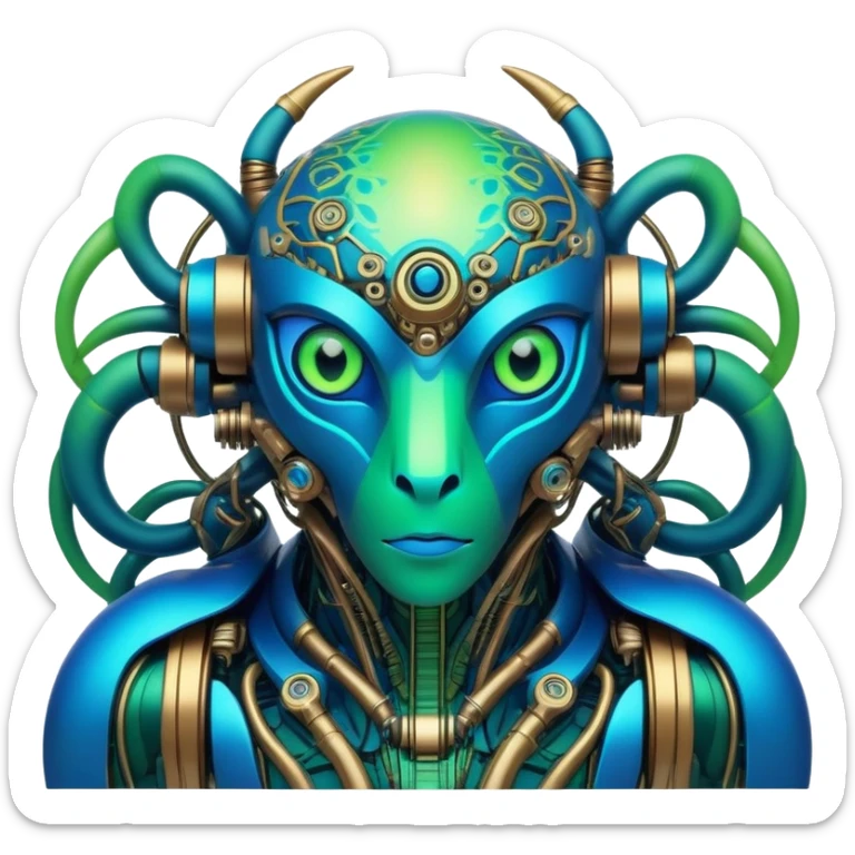 Tropical futuristic lush warm-colored modern colorful neon-colored cyber-Fakémon-Digimon-Trico-creature sticker