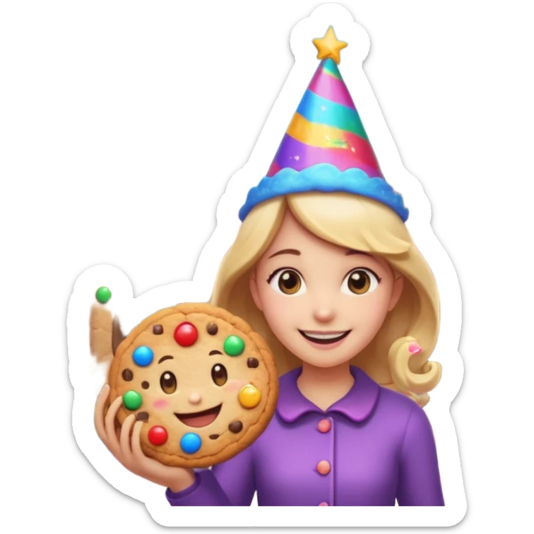 Exterior of a magical cookie factory with a swirling portal above the roof, cookies flying in from different dimensions, glowing runes on the walls, emoji-style sticker