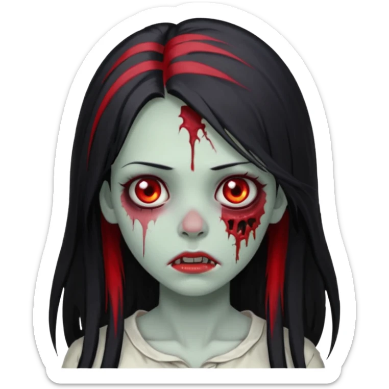 Garota zumbi cabelo longo preto, mevhas vermelhas nas laterais na frente da cabeça sticker