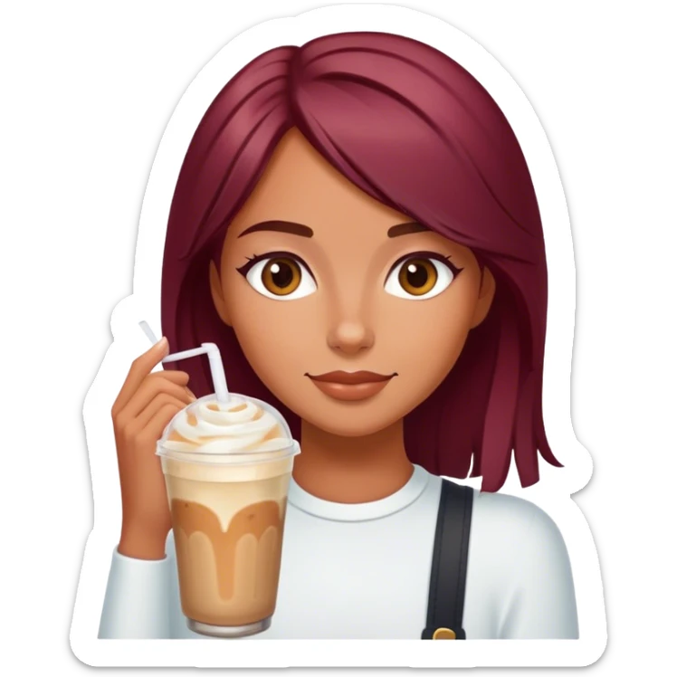 Burgundy haired tanned girl with iced latte sticker