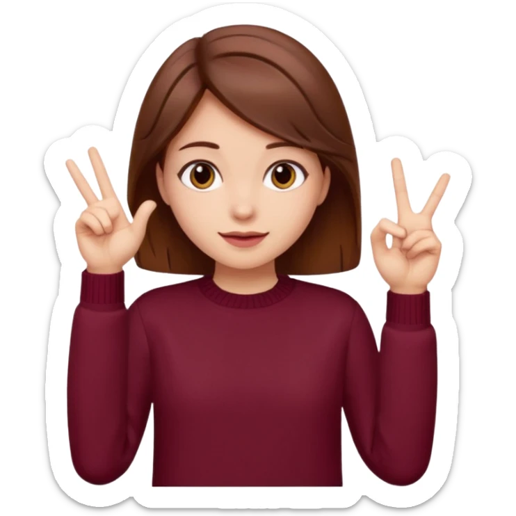 A girl with brown hair smiles, wearing a burgundy sweater, and shows an okay gesture. sticker