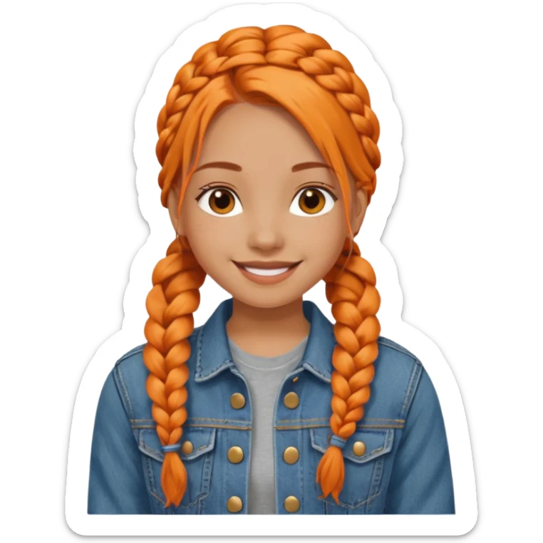 orange braids hair girl, tan skin, wear jean jacket sticker