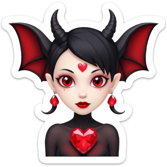 small black succubus wings, cryhstal heart red, black heart tail (HEART) sticker