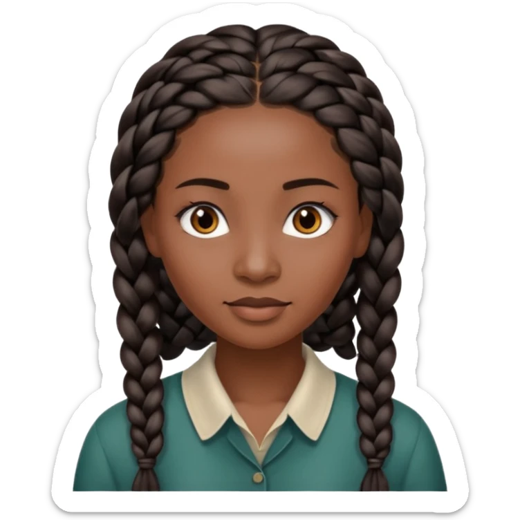 kenyan woman with long, black, braided hair in rows, brown eyes, pretty, round face sticker