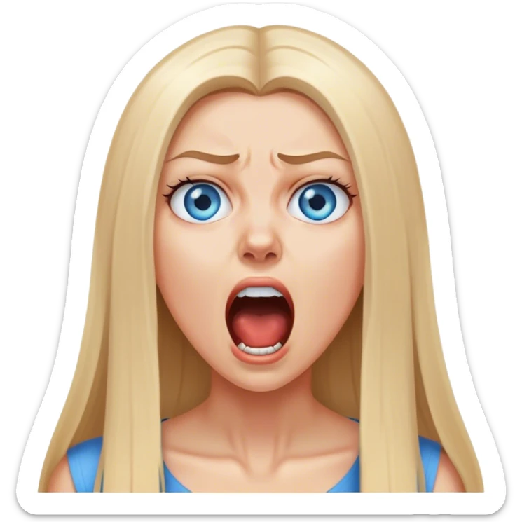 beautiful white girl with long straight blonde hair blue eyes screaming yelling upset sticker