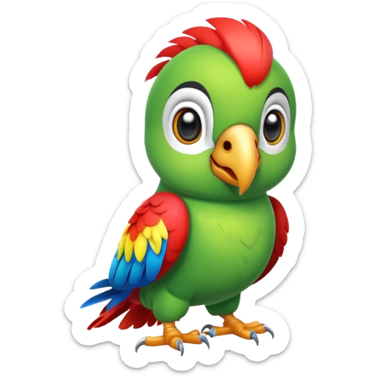 exotic parrot character, colorful feathers, cute face, 3D cartoon, mobile game icon style, clean background, no text, no watermark
 sticker