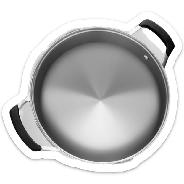 “Royal Prestige” Stainless steel pan with black handlers, food inside, without cover sticker